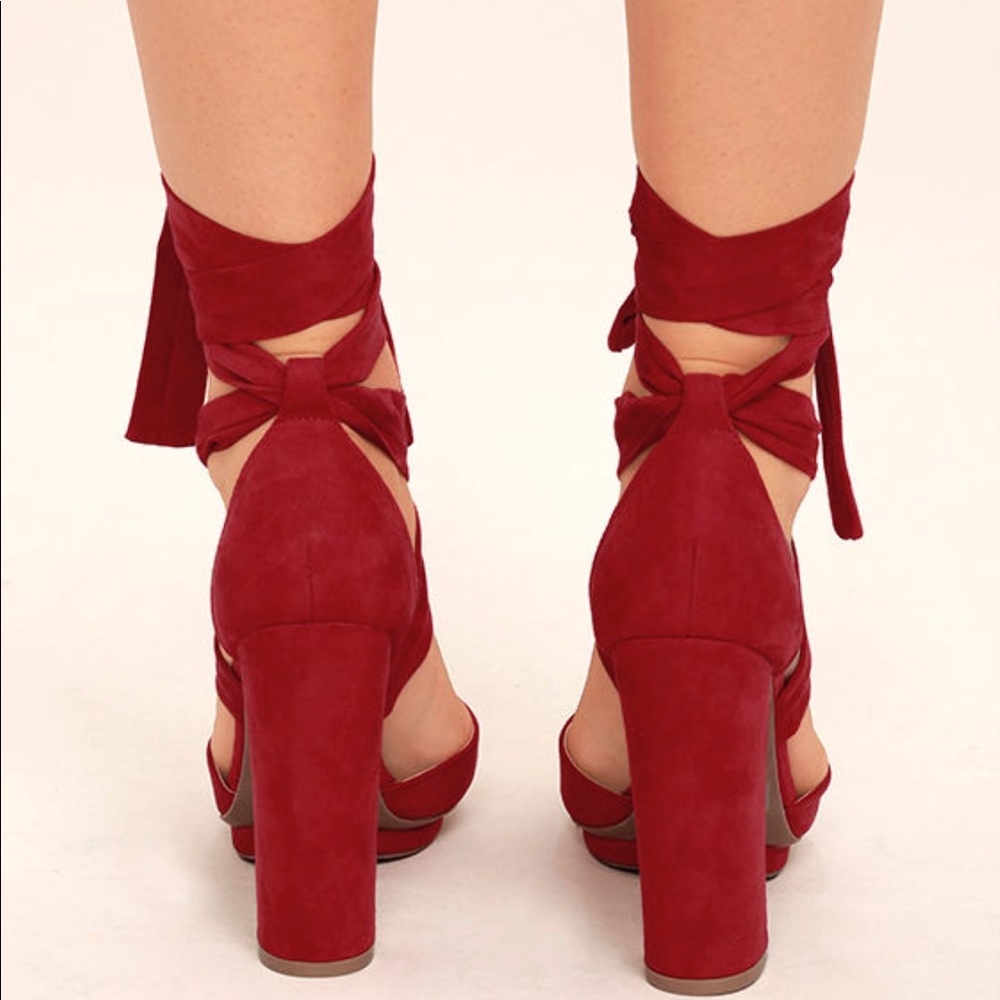 Red lace up platform heels from Wild Diva Lounge